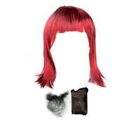 Tabanzhe Straight Flat Bangs Wigs,Premium Heat Resistant Synthetic Hair Wigs,Natural Looking Shoulder Length Wigs for Cosplay Daily Party Halloween(Red)