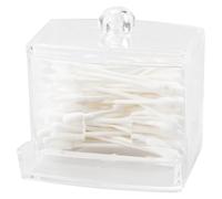 Tabanzhe Transparent Acrylic Q-Tip Organizer with Lid: A Chic Solution for Your Cotton Swabs and Balls, Clear Cotton Bud Holder Dispenser, Cotton Ball Swab Jar Canister Cosmetics Makeup Storage Box