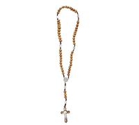 Tabanzhe Wood Beads Rosary Necklace-Catholic Handmade Medal Cross Jesus Christ Saint Necklace Wood Beads Religious Prayer Wooden Chain for Men Women Christians Religious Communion