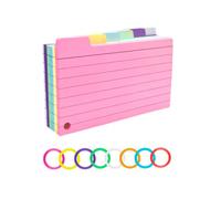 Tabbed Flash Cards Paper 150Pcs Colourful Index Cards Paper Revision Cards with 8 Binder Rings Lined Flashcards Note Taking Cards for Office School to Do List
