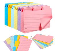 Tabbed Index Cards 5x3 Inch, 600Pcs Coloured Flash Cards Revision Cards Lined Dividers Note Cards with 6 Flashcard Rings for School Office Study Supplies