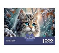 Tabby Cat 1000 Piece Jigsaw Snowy Winter Forest As A Birthday Present Mental Relaxation Home Display for Adult Stress Relief Seekers 52x38cm/1000pcs