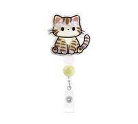 Tabby Cat Acrylic Badge Reel, Retractable ID Name Badge Holder with Beaded, Kawaii Nursing Badge Clip for Nurse, Doctor, Teacher, Office Worker, Medical Assistant, Student, Work Accessory Gift