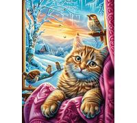 Tabby Cat at Window in Winter Forest 1000 Piece Jigsaw Puzzle for Adults Jigsaw Home Office Decor Stress Relief Activity Colourful Challenge Perfect Present 1000 PCS