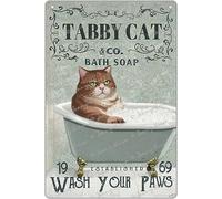 Tabby Cat Bath Soap Creative Tin Sign, Kitten Vintage Wash Your Paws Poster, Cats Lovers Gift, Funny Bathroom Decor 20x30 cm