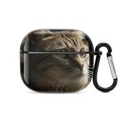 Tabby Cat Bluetooth Earbuds Case Cover Full Body Shockproof Protection Hard Case Support Wireless Charging with Keychain Personalized Gift for AirPods 3