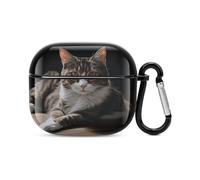 Tabby Cat Bluetooth Earbuds Case Cover Full Body Shockproof Protection Hard Case Support Wireless Charging with Keychain Personalized Gift for AirPods 3
