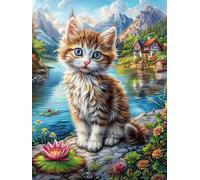 Tabby Cat by Lotus Pond 500-piece Jigsaw Puzzle Set For Adults Teens 14+ Logic Skill Indoor Game Family Game Night Summer Recycled Cardboard 500 PCS