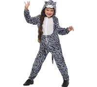 Smiffy's Children's Costume - Tabby Cat Hooded Jumpsuit - Grey