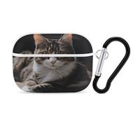 Tabby Cat Earbuds Organizer Shockproof Protective Airpods Pro Cover with Carabiner Clip Anti Fall Carrying Earphone Case Cover for Airpods Pro 2nd Generation White