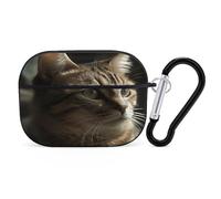 Tabby Cat Earbuds Organizer Shockproof Protective Airpods Pro Cover with Carabiner Clip Anti Fall Carrying Earphone Case Cover for Airpods Pro 2nd Generation Black