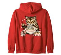 Tabby Cat Eating Ramen Noodles Japanese Cherry Blossom Cat Zip Hoodie
