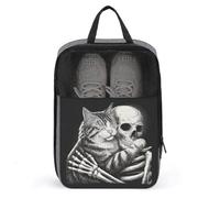 Tabby Cat Embracing A Skeleton Shoe Bag for Travel Daily Use Anti-dust Storage Carrier Golf Shoe Pouch
