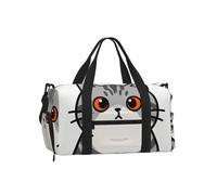 Tabby Cat Face Duffel Bag with Shoe Compartment-Sports Gym Weekender for Men Women, Waterproof Travel Tote with Wet Pocket for Dirty Shoes