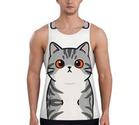 Tabby Cat Face Men's Gym Tank Top-Quick Dry Muscle Vest, Loose Fit Sleeveless Shirt for Running Workout