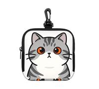 Tabby Cat Face Small Zip Pouch-Waterproof Neoprene Storage Bag for Earbuds, Keychain Clip Case for Coins Cards USB, Travel Organiser