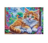 Tabby Cat Floral 300 Piece Jigsaw Puzzle for Adults Jigsaw Puzzle Lover Must Have Family Activity Colourful Design Ideal Birthday Present 300 PCS