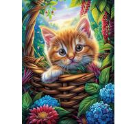 Tabby Cat in A Basket with Flowers 1000 Pc DIY Jigsaw Puzzle Science Fiction Magical Dream Puzzles for Adults Teens Hard Challenging Team Building Stress Reducing Autumn High-grade Rigid Cardboard 10
