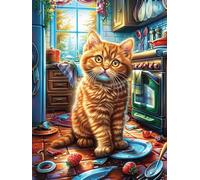 Tabby Cat in A Cozy Kitchen 1000 Piece Jigsaw Puzzle for Adults Fairy Tale Scenery Cartoon Jigsaw Morning Leisure Activity Vibrant Brainteaser Perfect Holiday Present Home Decor Accent 1000 PCS