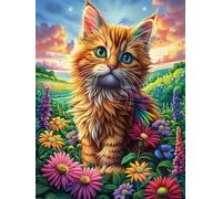 Tabby Cat in A Flower Garden 1000 Pc Classic Jigsaw Puzzle Wildlife Pet Puzzle for Adults Hard Challenging Hobby Home Decor Poster Recycled Material 1000 PCS