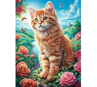 Tabby Cat in A Flower Garden 300 Pieces Classic Jigsaw Puzzle Science Fiction Magical Dream Puzzle for Adults Concentration Training Wall Art Mental Exercise Halloween Premium Cardboard 300 PCS