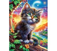 Tabby Cat in A Magical Forest 500 Piece Jigsaw Puzzle for Adults Science Fiction Magical Dream Kitchen Wall Decor Art Project Precision Cut Great Gift for Art Lovers 500 PCS