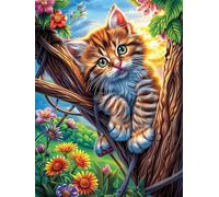Tabby Cat in A Tree with Flowers 300 Piece Pack Classic Jigsaw Puzzle Science Fiction Magical Dream Couple Puzzle Partners Ultra Difficult Wall Decor Easter New Year Gift Thick Paperboard 300 PCS