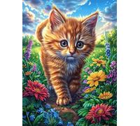 Tabby Cat in A Winter Flower Garden 1000 Pieces Classic Jigsaw Puzzle Science Fiction Magical Dream Puzzle for Adults Concentration Training Wall Art Mental Exercise Cardb