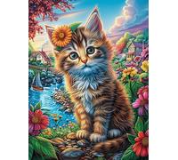 Tabby Cat in Flower Garden 500 Pc Classic Jigsaw Puzzle Puzzle for Adults Hard Challenging Hobby Home Decor Poster High-grade Rigid Cardboard 500 PCS