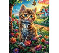 Tabby Cat in Flower Garden 500 Piece Complete Jigsaw Puzzle Set Mitos Fantástico Cuento De Hadas Teens Beginners Educational Challenge Puzzle Fans Group Play Anniversary Quality Material 500 PCS