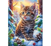 Tabby Cat in Snowy Forest 300 Pieces Premium Jigsaw Puzzle Adult Jigsaws Educational Challenge Mental Exercise Wall Art Winter Thick Cardboard 300 PCS