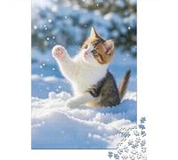 Tabby Cat in The Snow 1000 Pieces Sturdy Paper Personalized Joyful Cat Puzzle for Eco-Conscious Buyers Brain Training Couple Activity 38x26cm/1000pcs