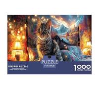 Tabby Cat Jigsaw Puzzles Puzzles for Adults Kids. 1000 Pieces Cozy Cottage Impossible Challenge Toy Home Decoration for Adults& Kids Age 14 Years Up 38x26cm/1000pcs