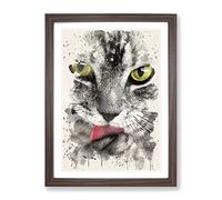 Tabby Cat Licking Paw Modern Fc Framed Print | A2 Walnut Framed Wall Art | Ready to Hang | Modern Animal Picture | Living Room Bedroom Lounge Office