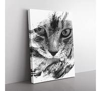 Tabby Cat Licking Paw V1 Modern Canvas Wall Art Print Ready to Hang, Framed Picture for Living Room Bedroom Home Office Décor, 50x35 cm (20x14 Inch)