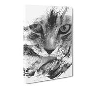 Tabby Cat Licking Paw V1 Modern Canvas Wall Art Print Ready to Hang, Framed Picture for Living Room Bedroom Home Office Décor, 20x14 Inch (50x35 cm)