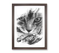 Tabby Cat Licking Paw V1 Modern Framed Wall Art Print, Ready to Hang Picture for Living Room Bedroom Home Office Décor, Walnut A4 (34 x 25 cm)