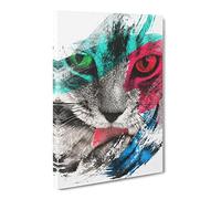 Tabby Cat Licking Paw V2 Canvas Print | Gallery Wrapped 30mm Frame Wall Art | 24x16 inches | Ready to Hang | Modern Animals Picture | Living Room Bedroom Lounge Office