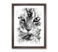 Tabby Cat Licking Paw V4 Modern Framed Print | A2 Walnut Framed Wall Art | Ready to Hang | Modern Animal Picture | Living Room Bedroom Lounge Office