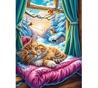 Tabby Cat Napping in A Cozy Home 1000-piece Jigsaw Puzzle Set Wildlife Pet For Adults Teens 14+ Logic Skill Indoor Game Family Game Night Summer Paperboard 1000 PCS