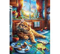 Tabby Cat Napping in A Cozy Room 1000-piece Jigsaw Puzzle Set Science Fiction Magical Dream For Adults Teens 14+ Logic Skill Indoor Game Family Game Night Summer Recycled Cardboard 1000