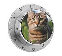Tabby Cat on The Grass Kitchen Timer with Loud Alarm 60-Minute Magnetic Countdown Reminder for Cooking Stainless Steel Visual Wind Up Timer