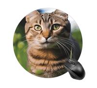 Tabby Cat on The Grass Mousepad Round Anti-Slip Waterproof Rubber Base Mice Mat Cute Mousepad for Work Office Home Gaming Laptop Men Women Small Size 7.8 X 7.8 Inches