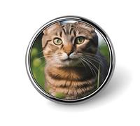 Tabby Cat on The Grass Round Badge Personalized Metal Lapel Pin Badges Fit Clothing Bags Hat Humorous Printed Brooch Badge Party Decorations Accessories for Men Women