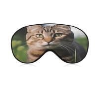 Tabby Cat on The Grass Sleep Mask Light Block-Out Eye Mask for Side Sleeper Pressure-Free Soft Night Blindfold with Adjustable Strap Breathable Sleep Eye Cover for Travel