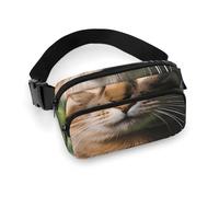 Tabby Cat on The Grass Waist Bag Fashion Fanny Bag with Adjustable Strap for Outdoor Workout Cycling Unisex, white, 20x13cm, Waist Bag