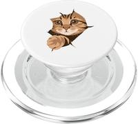 Tabby Cat Peeking From Rip Kitten Kitty Face torn the fabric PopSockets PopGrip for MagSafe