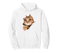 Tabby Cat Peeking From Rip Kitten Kitty Face torn the fabric Pullover Hoodie