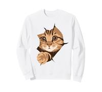 Tabby Cat Peeking From Rip Kitten Kitty Face torn the fabric Sweatshirt
