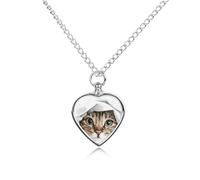 Tabby Cat Peeking Out Urn Necklaces for Ashes Human Pet Cremation Jewelry Keepsake with Funnel Filler Kit
